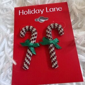 🩷 3/$18 NWT Holiday lane Candy Cane earrings with Green Bows